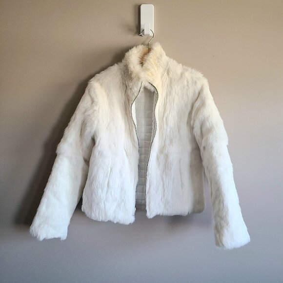 Reversable white rabbit real fur coat/jacket. - Picture 1 of 9
